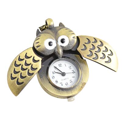 Vintage Owl Pendant Necklace with Antique Bronze Slide Cover Pocket Watch