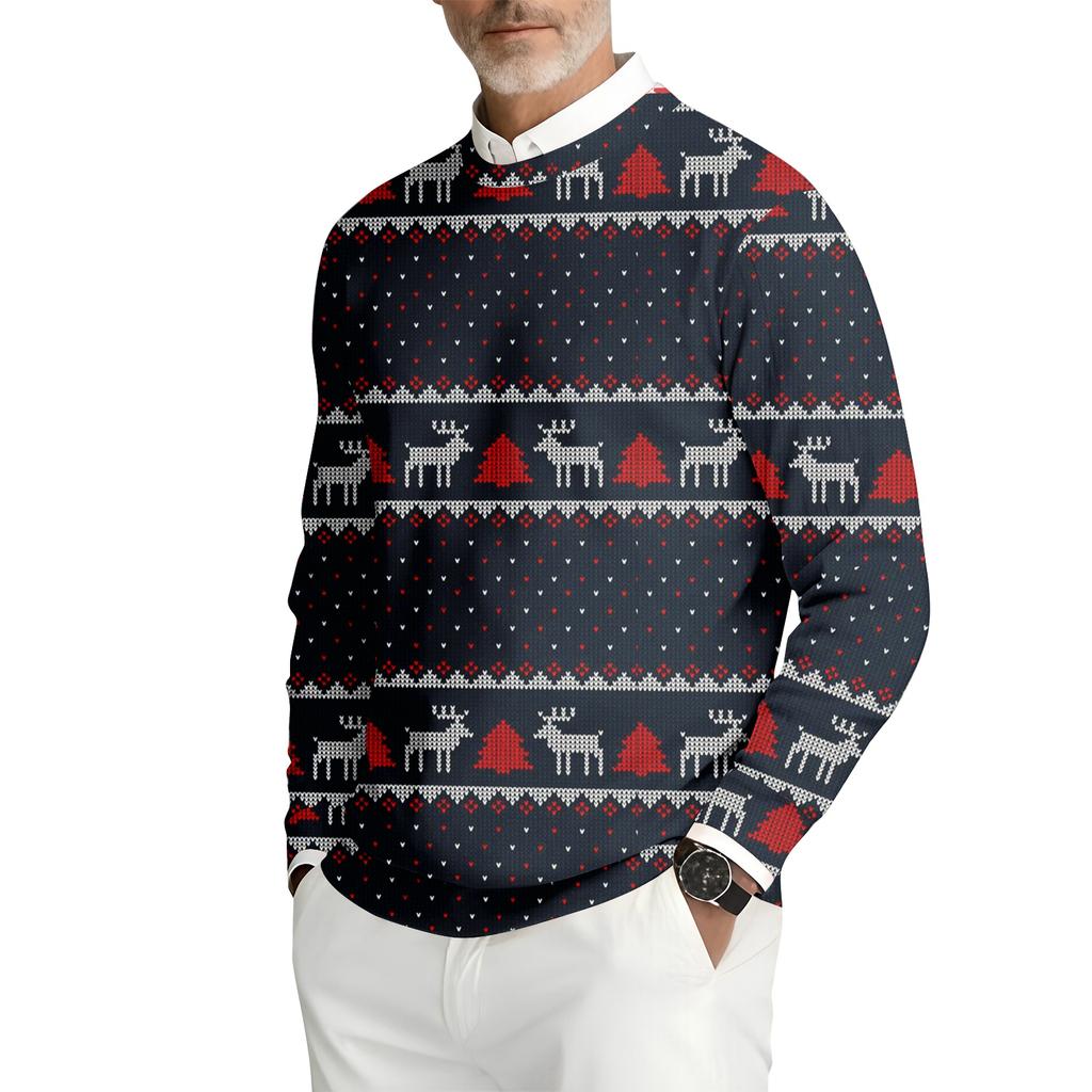 Pánská tištěná mikina s kulatým výstřihem, dlouhým rukávem a žebrovaným úpletem