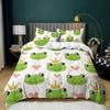 Cartoon Frog Duvet Cover Set Light Green Cartoon Frogs Cute Dragonfly Animal Bedding Set for Boy Twin Size Polyester Quilt Cover