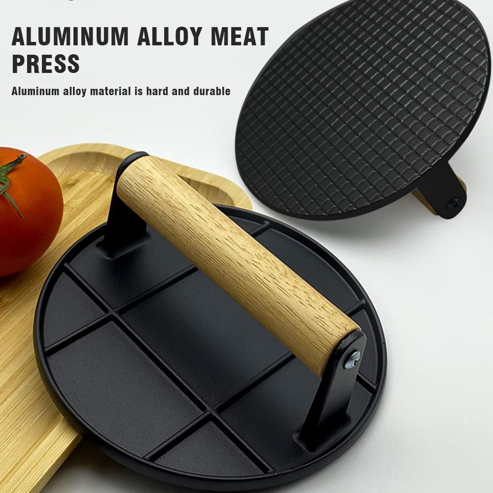 Aluminum Alloy Burger Press Outdoor Non Stick Round/Square Hand Meat Burger Press Tools With Wooden Handle For Home Kitchen BBQ