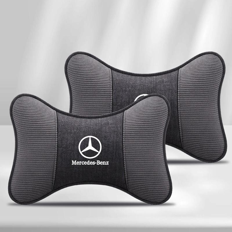 LJX1 2PC Car Seat Neck Pillow Leather Headrest Lumbar Waist Support Breathable For Mercedes Benz AMG W205 W204 W203 W210 W222 CLK GLA