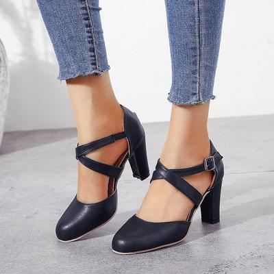 Wunsch große Größe Sandalen Damen runder Kopf Ein-Wort-Schnalle Einzelne Schuhe Damenschuhe Herbst neu trendig