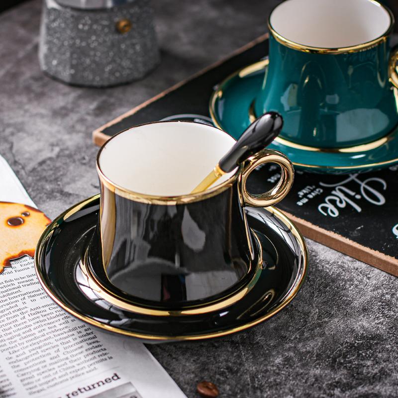 220ML European Ceramic Coffee Cup And Dish Set Luxury Black Afternoon Flower Tea Dim Sum Simple Phnom Penh Coffee Cup Gift Set