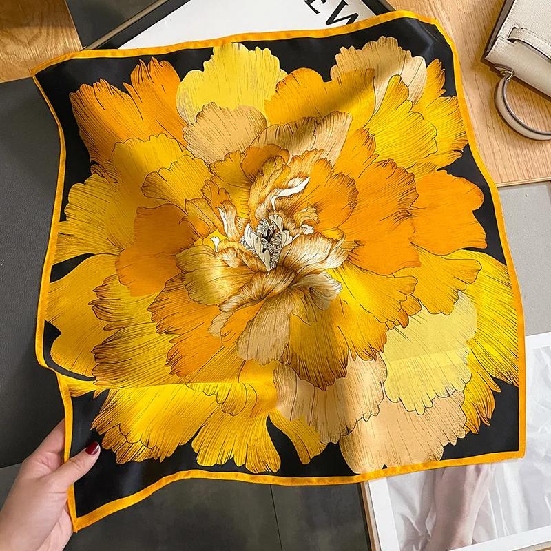 100% Real Silk Scarf Women Elegant Floral Print Foulard Neck Hairband Female Small Square Scarves Spring Kerchief Tie 2025 New