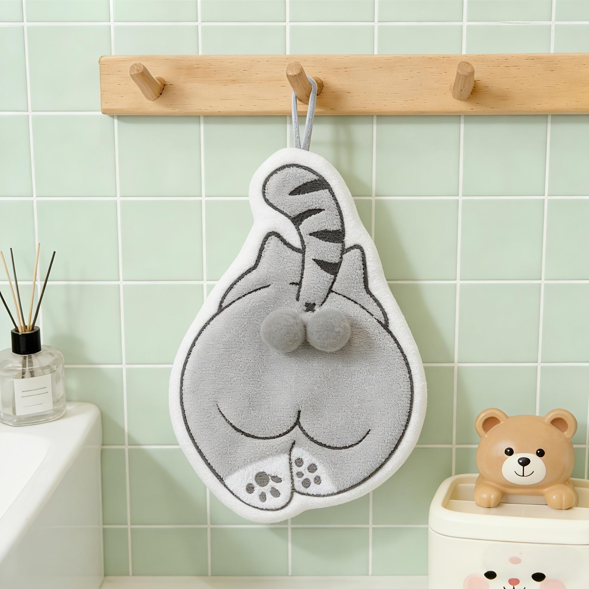 

1Pc Cute Cat And Dog Coral Fleece 3D Pattern Hand Towel, Super Absorbent And Quick-Drying, Soft And Skin-Friendly, With Hanging Loop, A Cozy 1Pc-1Gray Cat