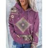 Women'S Casual Fashion Round Neck Hooded Sweatshirt, Western Ethnic Style Vintage Print Women'S Top Hoodie