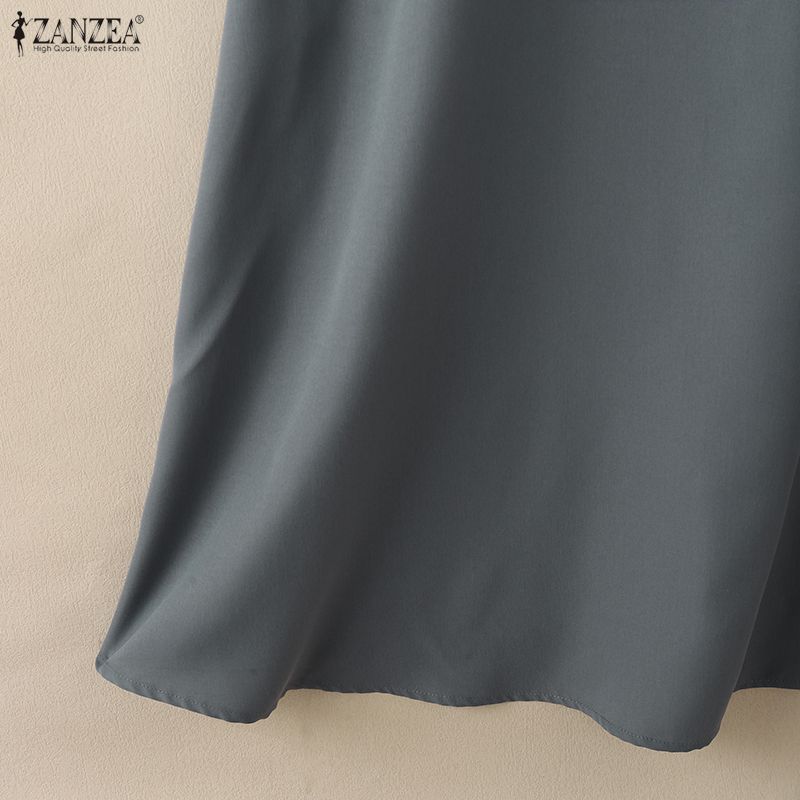 ZANZEA Women Casual Square Collar Loose Sleeveless Dress