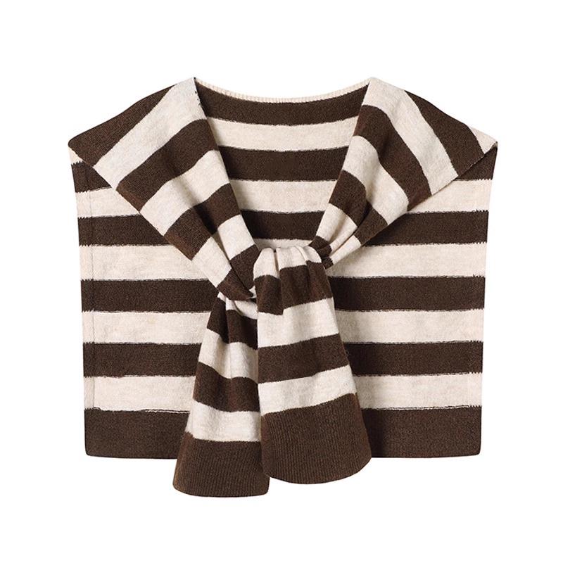 Koreanisches Drama Inspiriertes Gestreiftes Schal-Cardigan mit Nackenschutz - Vielseitige Damenstrick-Schulterbedeckung