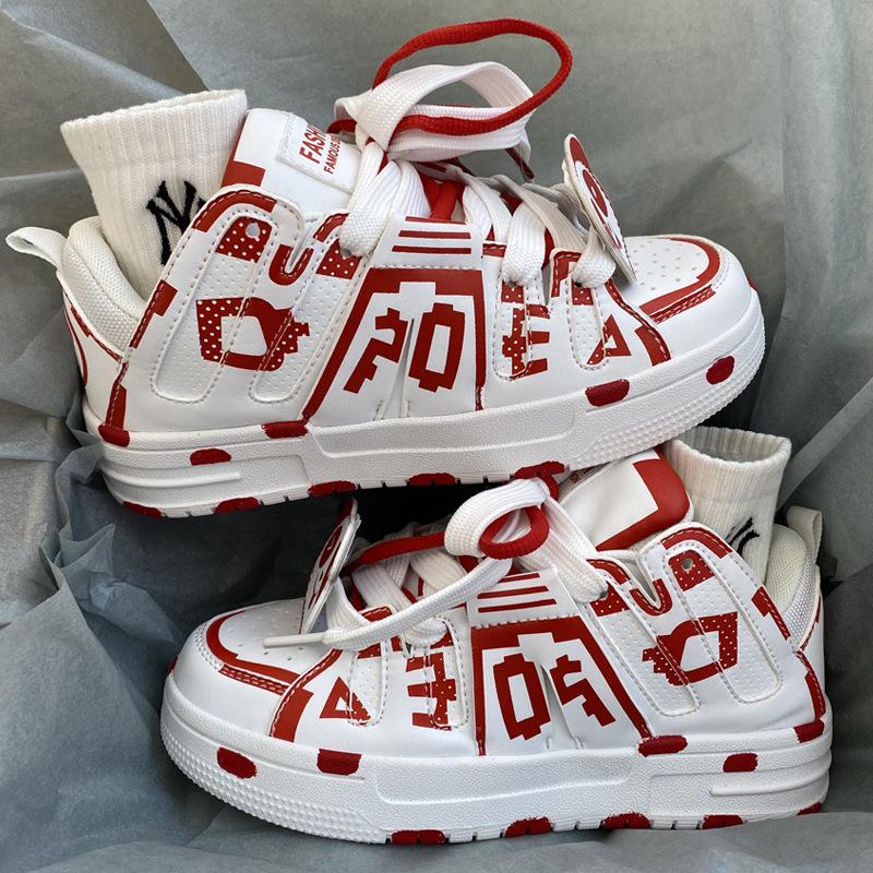 

Panda Men s 2025 Spring Height-Increasing Thick-Soled Casual White Shoes Size 43 червоний/білий