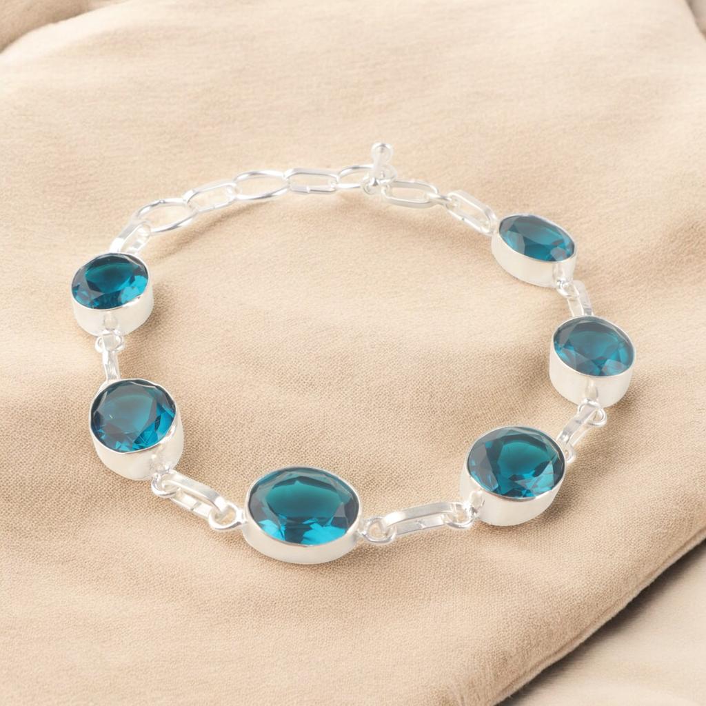 Apatite Gemstone 925 Sterling Silver Jewelry Handcrafted Bracelet 9" For Women RB-5-4