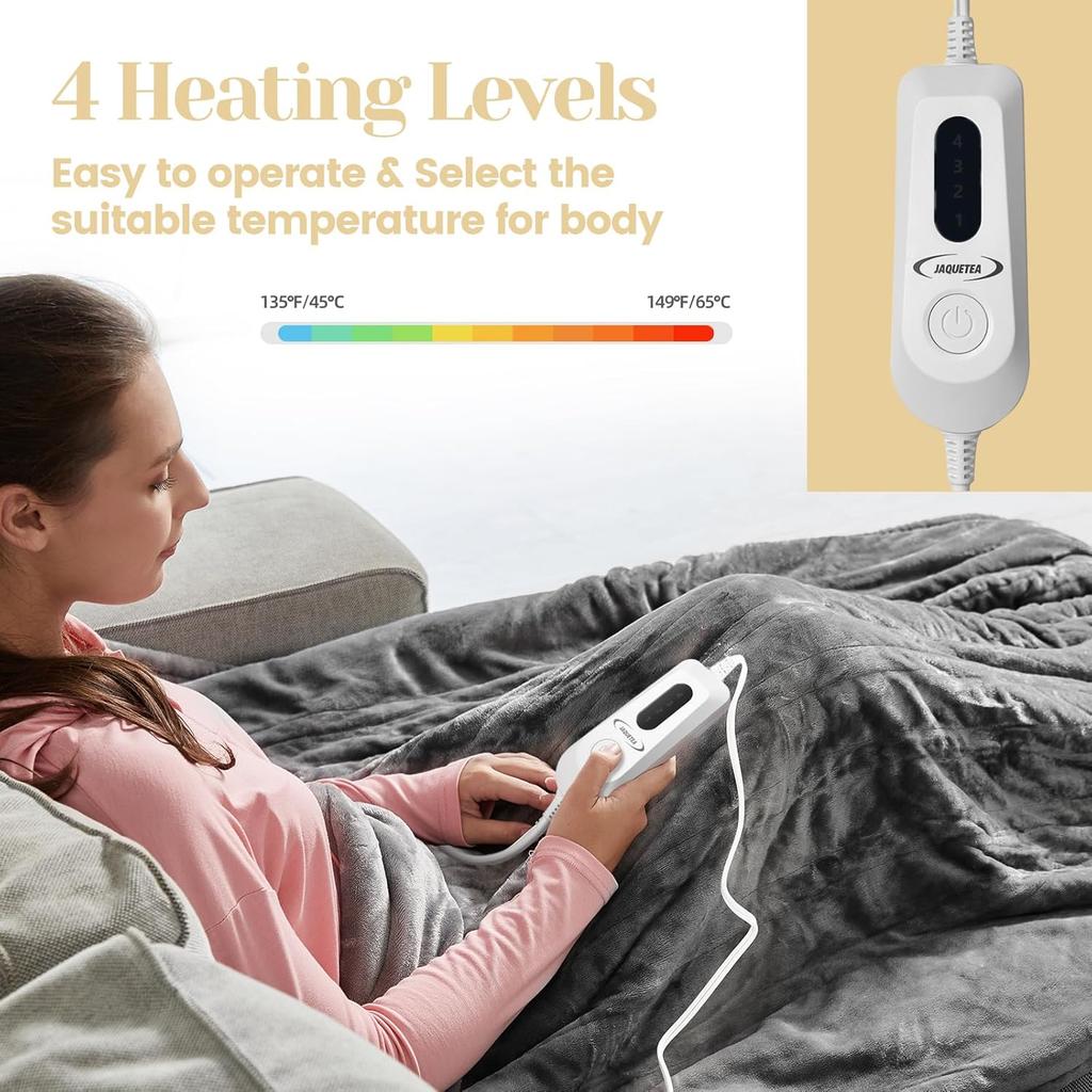 Heated Blanket Electric Throw Blanket- 50''x60'' Heating Blanket Throw 4 Hours Auto-Off & 4 Heating Levels Over-Heat Protection, Machine Washable
