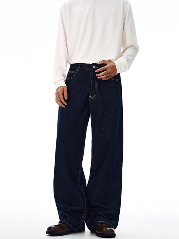LKTM Unisex Retro Cuffed Raw Selvedge Denim Jeans - Clean Fit Straight Pants