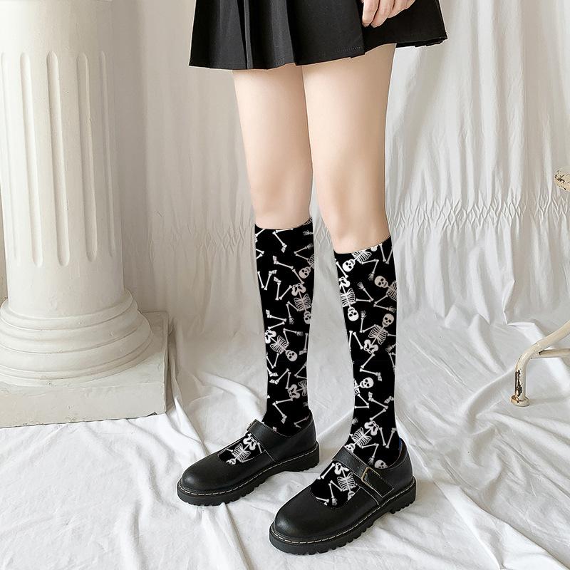 1 Pair Halloween Printed Calf Stockings In The Long Fashion Personality with Skull Pumpkin Bat Socks