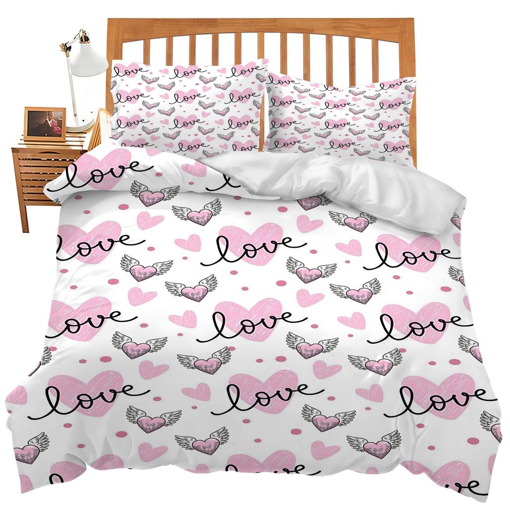 Heart Bedding Love Theme Comforter Cover Set Quilt Cover With 2 Pillowcases For Kids Teens Adults Women Men Queen King Size Twin