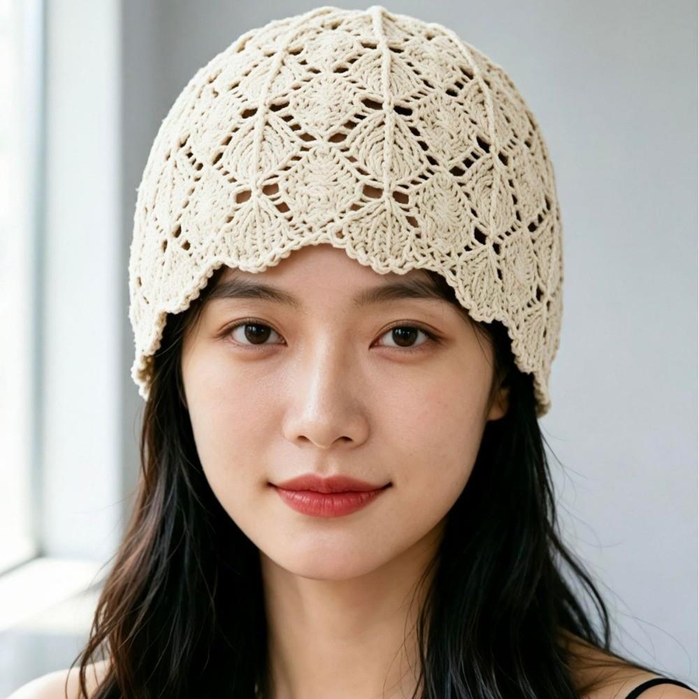 Hollowed Out Knitted Beret Hat Handmade Turban Hat New Lace Beret Cap Women