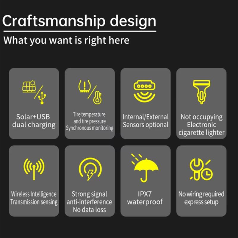 Car External Tire Pressure Sensors Solar Power TPMS Tire Pressure Monitoring System Tire Alarm Digital Display