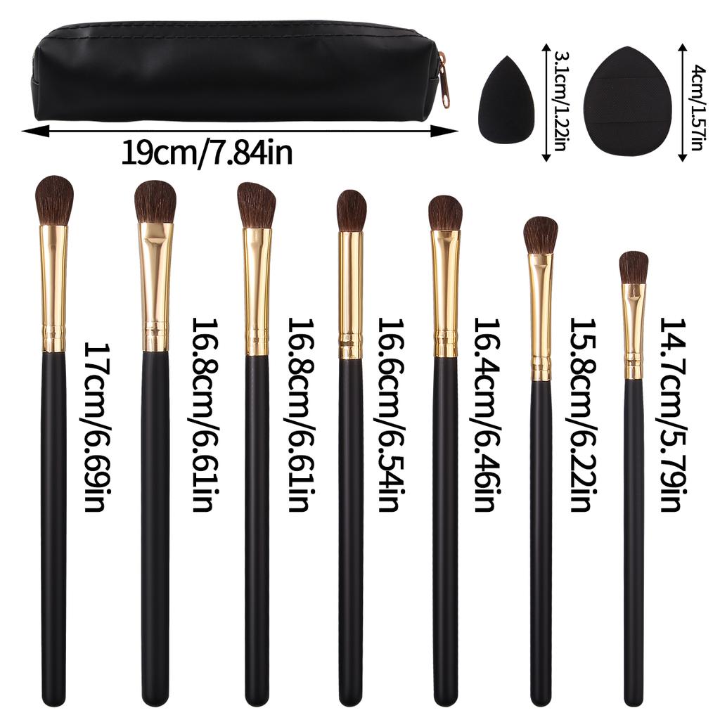 7 Animal Hair Eye Shadow Brush Sets + 4 Mini Black Makeup Eggs + 3 Thumb Powder Puff + High Appearance Level Makeup Bag