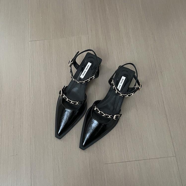 Fashion Empty Mary Jane leather shoes for women 2 one-line chain high heels summer wear pointed high heel sandals