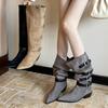 Autumn and Winter New Pointed Thick Heel High Heel Temperament French Fashion Suede Belt Buckle Boots