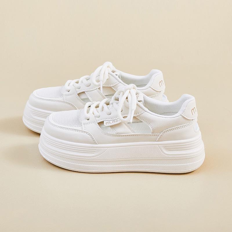 

Summer little white shoes new female students hollow breathable thick sole heightening casual board shoes 40 бежевий