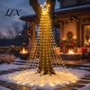 Reusable Holiday Garden Lighting Solar Christmas Tree Waterfall Light, 11.5FT 346 LED Powered String Light Durable Waterproof Strips with Star