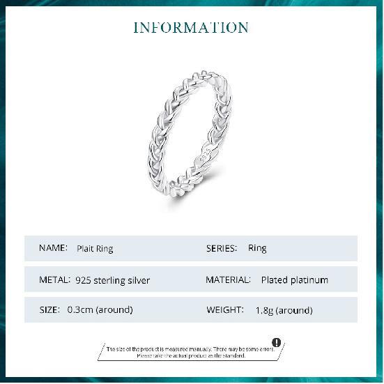 Bamoer 925 Sterling Silver Braided Texture Twisted Eternity Band Plait Finger Rings Fine Jewelry Gift for Women BSR311