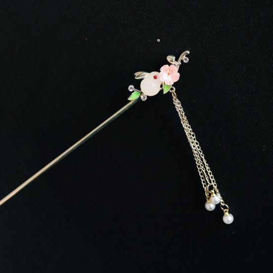 Hanfu Hair Stick Chinese Style Floral Women Hairpins Beads Tassel Decor Hair Fork Medium To Thick Hair Bun Accessories