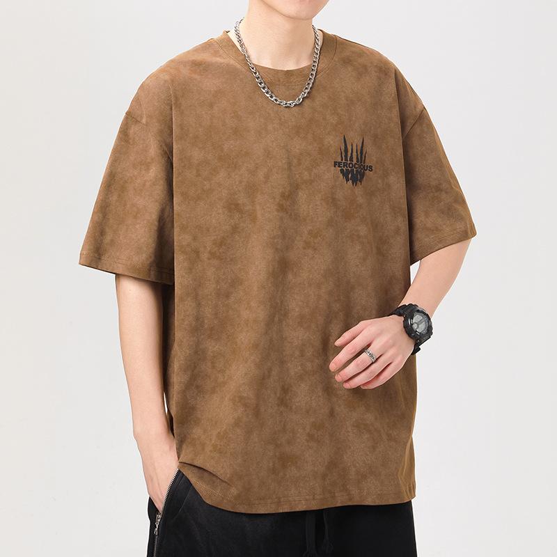 Летняя Новейшая Американская Вязаная Свободная Мужская Футболка с Принтом Короткий Рукав 4XL коричневый