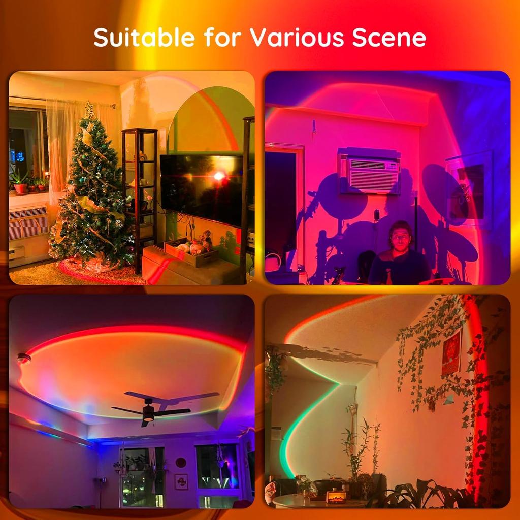 Sunset Lamp Projector with APP Control Multicolor Changing Led Lights for Room, 360 Degree Rotation Sunlight Lamp Set Mood Lighting Bedroom Decor