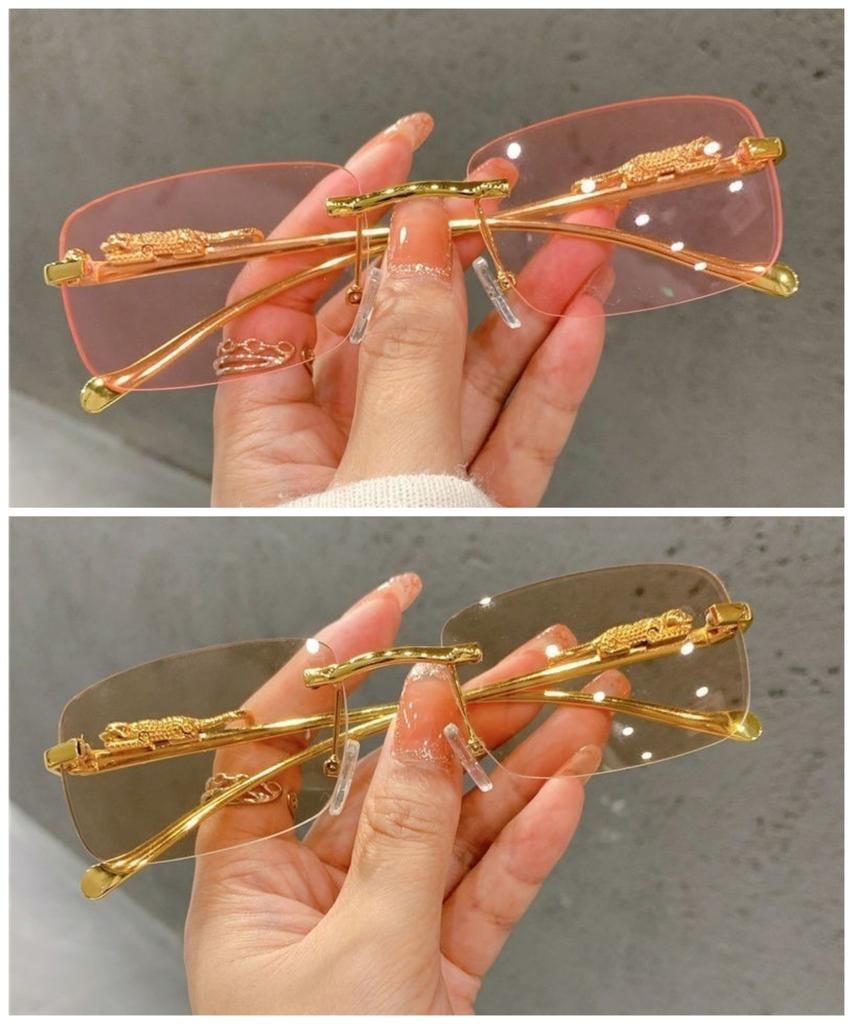 Retro Koreańskie Okulary Przeciwsłoneczne Nadmorskie Cheetah Dekoracyjne Bezramkowe Okulary Anti UV400 Gradientowe Soczewki Eleganckie