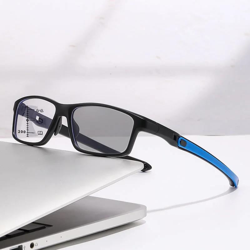 TR90 Sports Photochromic Multifocal Reading Glasses Unisex Progressive Near Far Presbyopia Anti Blue Light Plus Diopter Eyewear