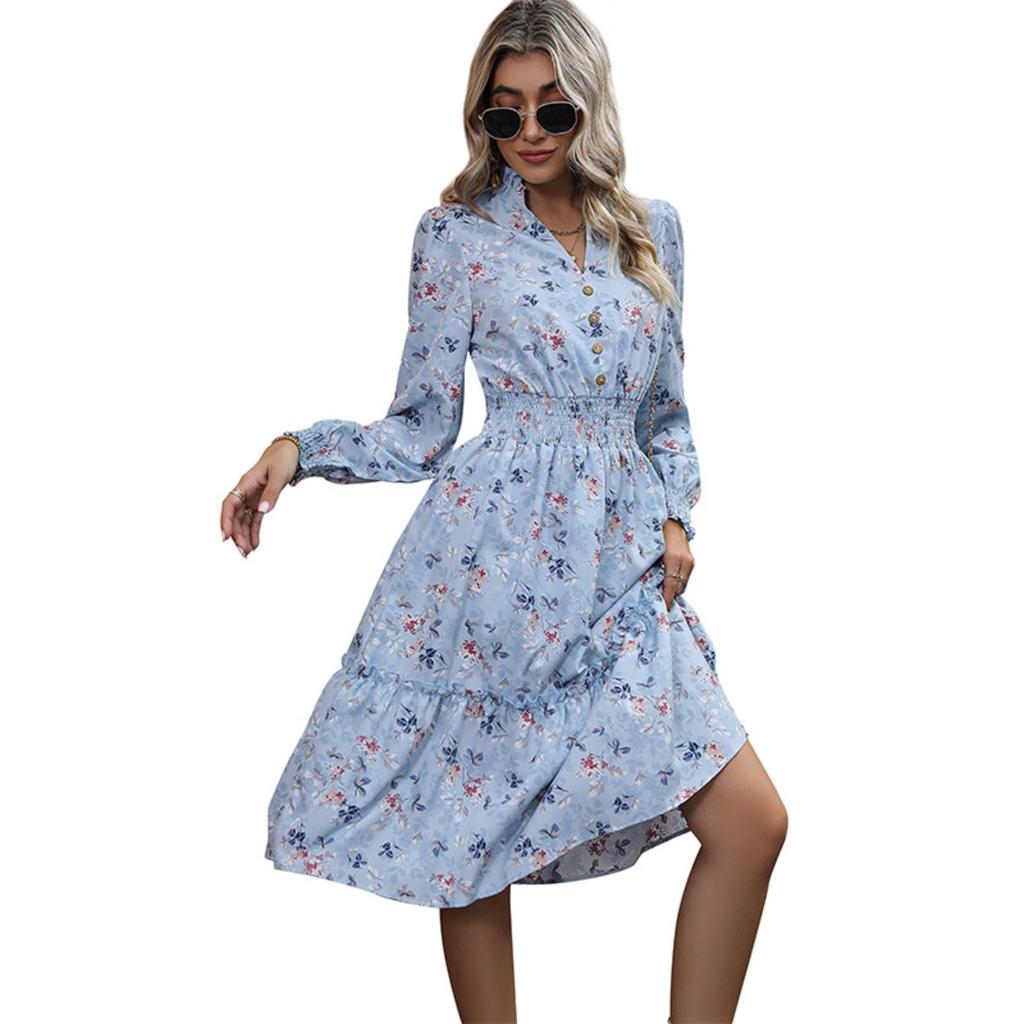 Spring Autumn Women's French Country Style Long Sleeve Dress European American Cross-border Fashion Dress