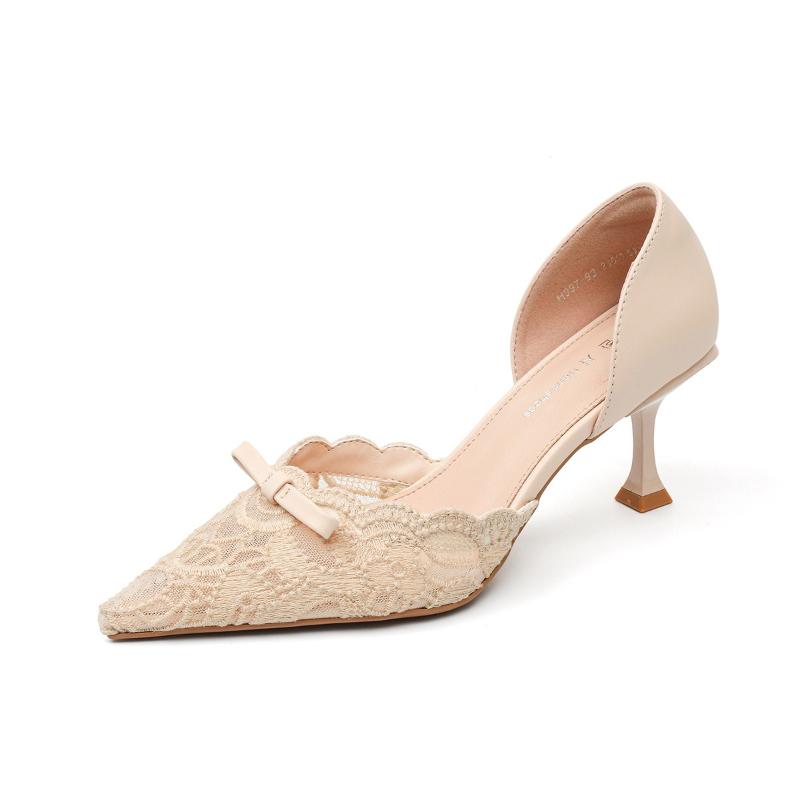 French Heels Women Pointed Toe Stiletto Hollow Lace Summer Dress Shoes Elegant High Heels Bestseller