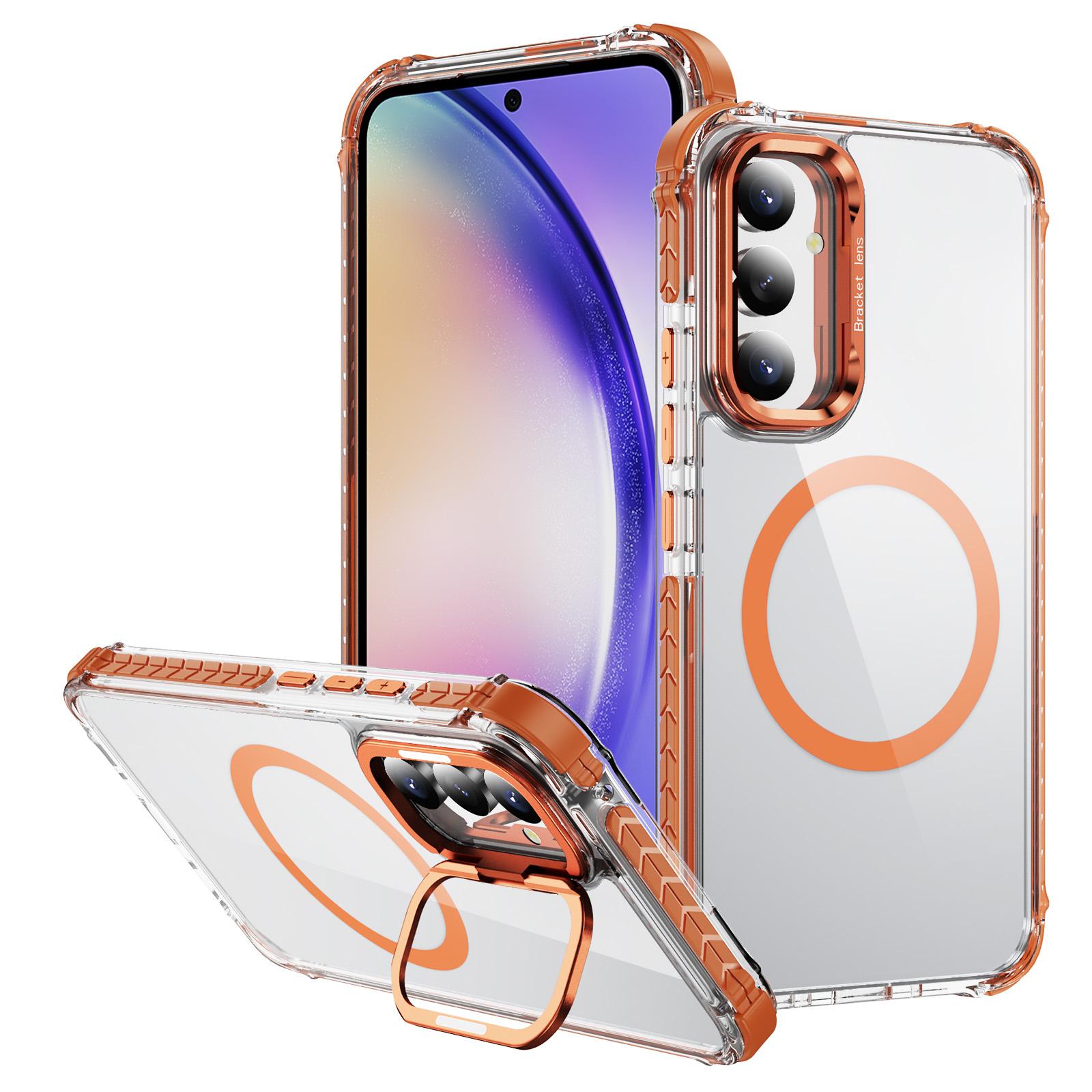 

Прозорий чохол для телефону Samsung Galaxy A54 5G з кришкою-підставкою для об єктива, сумісний з MagSafe Orange