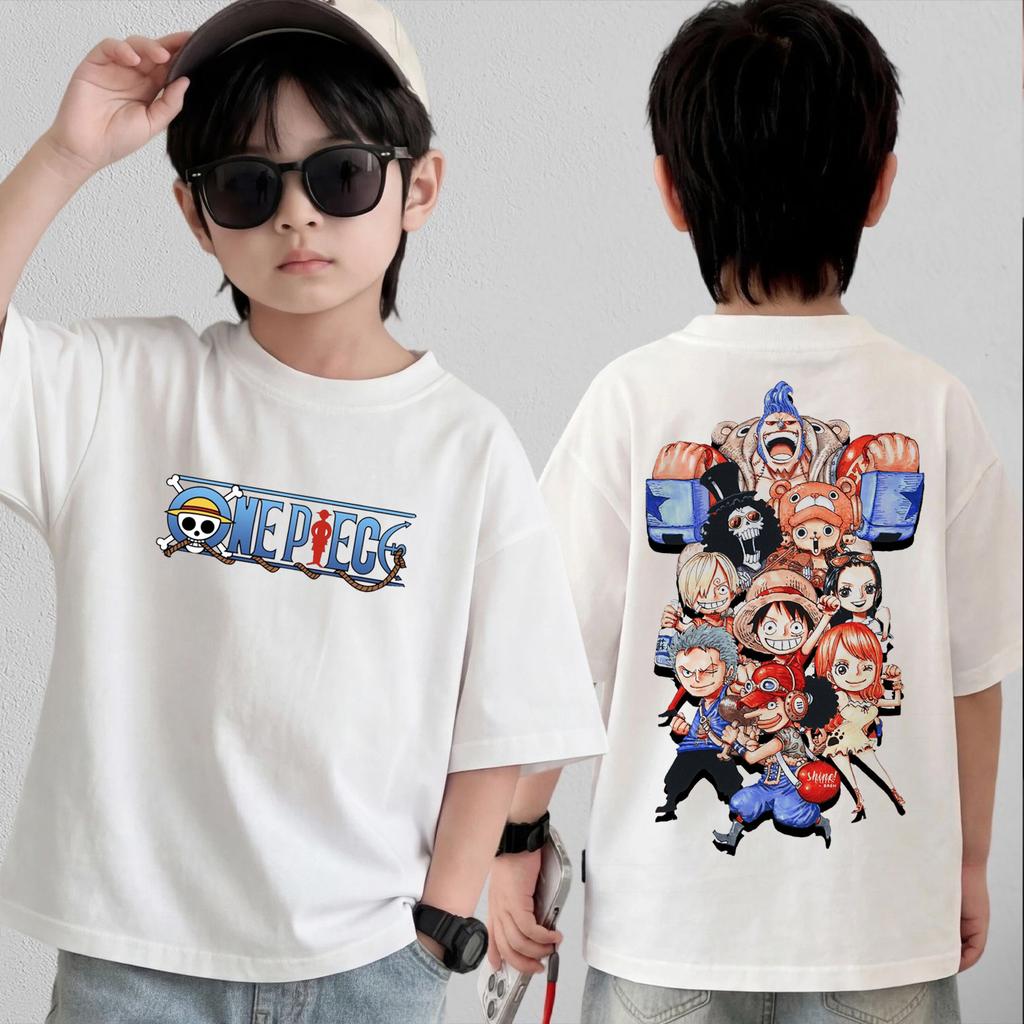 Anime One Piece Cosplay TShirt Cotton Short Sleeve Tops Casual Loose Retro TShirt Men Women Kids Family Matching Outfits