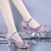 Summer New British Style Thick Heel Fish Mouth One-word Buckle Fashion Sandals Rhinestone High Heels