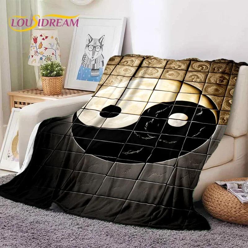 Natur Yin Yang Chinesische Tai Chi Bagua Weiche Flanelldecke für Betten Schlafzimmer Sofa Picknick, Überwurfdecke zum Zudecken Outdoor Nickerchen Geschenk