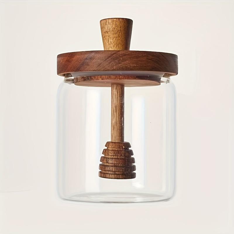 Honey Jar High Borosilicate Glass Sealed Tank with Wooden Lid Mixing Rod Wood Dip Sticks Transparent Honey Sealed Storage Jars.