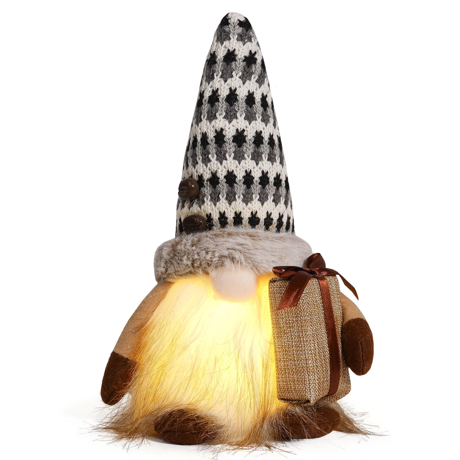 Glowing Coffee Gnome: Cute Knitted Faceless Doll with Light & Rudolph Ornament