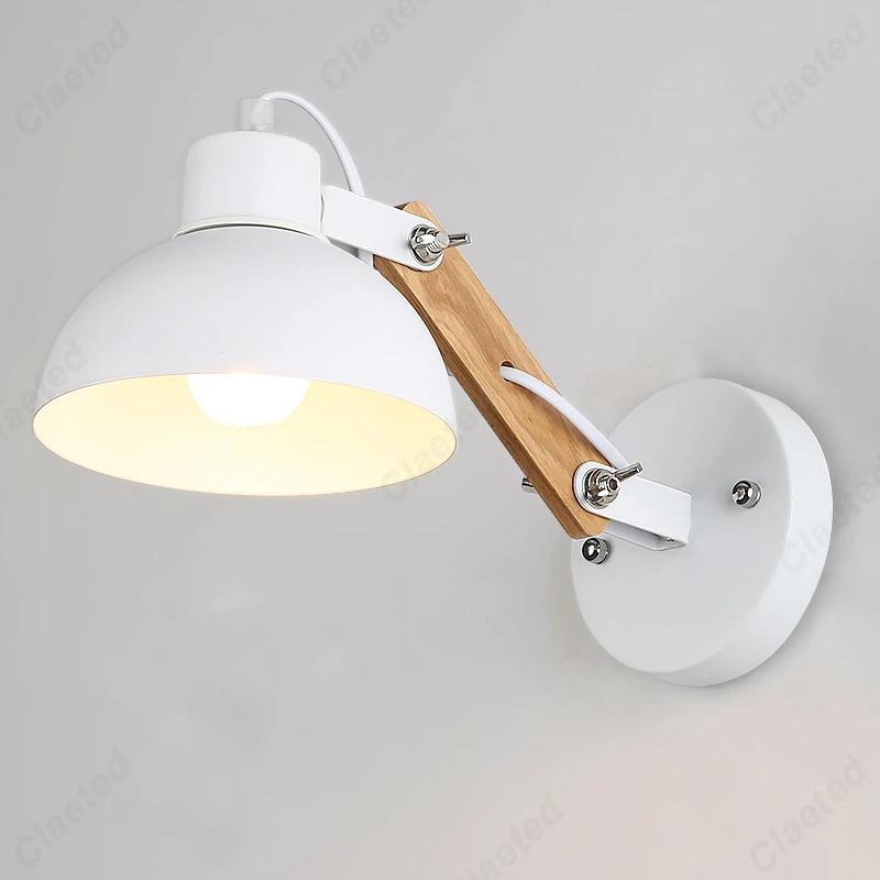 

Светодиодный минималистский настенный светильник E27 с деревянной телескопической регулировкой для спальни, гостиной, кабинета, столовой, декоративного освещения 5 W&Warm light&With plug and switch белый