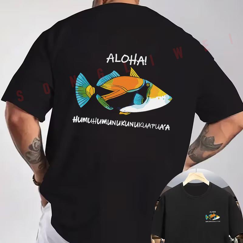 ALOHI Tropical Fish Ocean Print Motorcycle T-Shirt Double-Sided Print Men's Short Sleeve Round