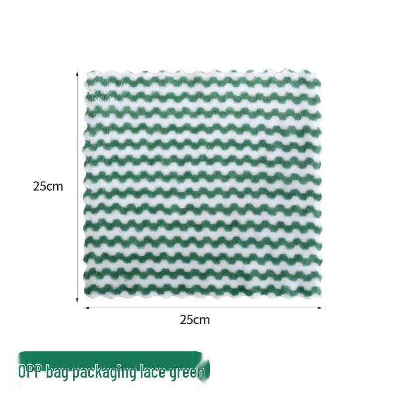 Wave Pattern Coral Fleece Kitchen Dishcloth - Absorbent, Thickened Cleaning & Scouring Pad.