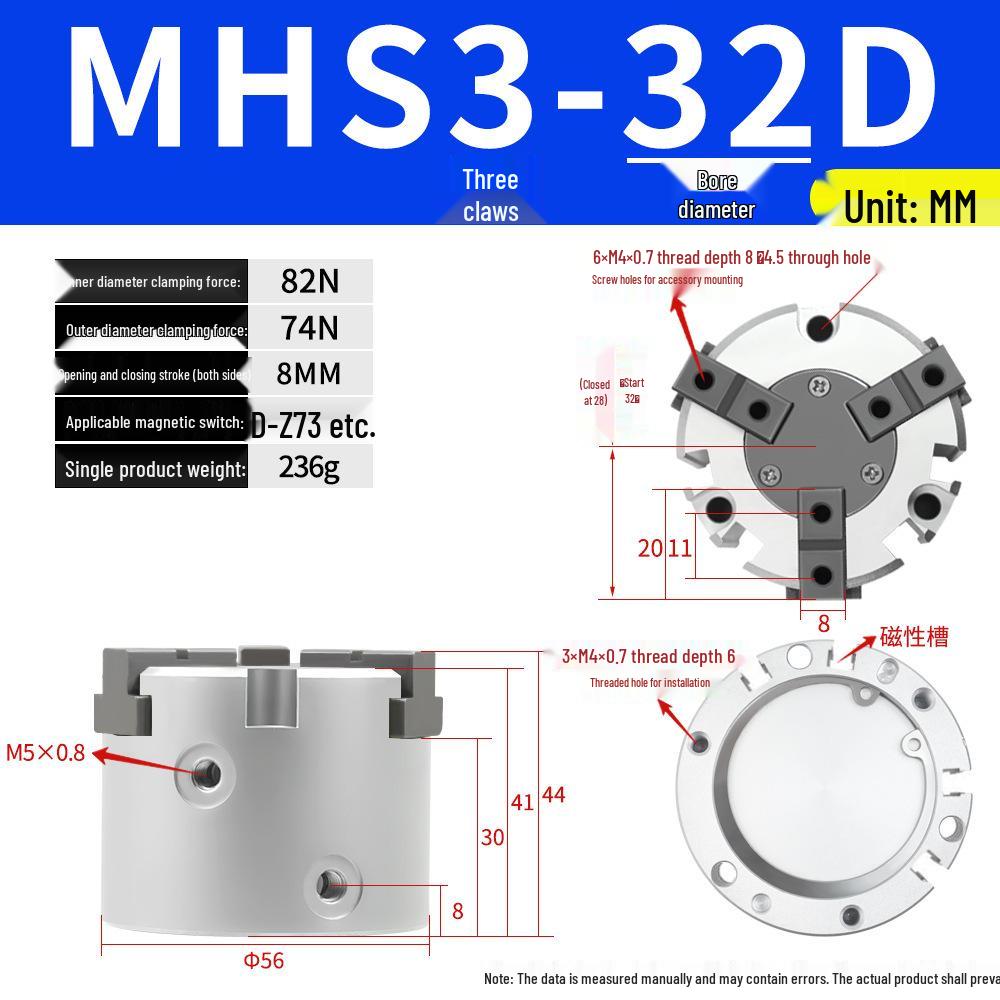 SMC Pneumatic Gripper Fingers: Two-Jaw, Three-Jaw, Four-Jaw MHS2/3/4-16D/25D/40D/50/63D