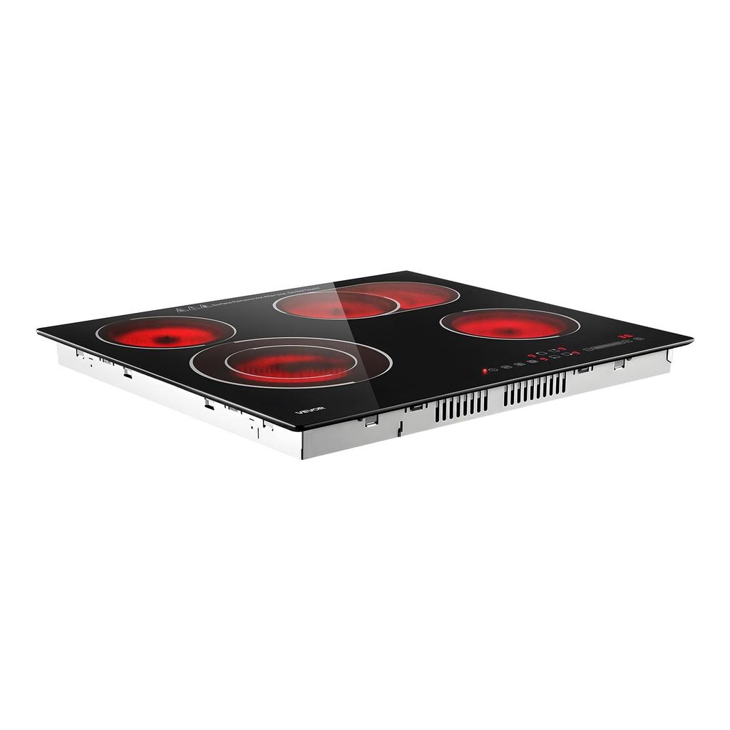 VEVOR Electric Cooktop 60cm 4 Burners Stove Top 6600W 220V No Plug, Ceramic Countertop/Built-in Radiant Electric Stove , with 9 Power Levels, Timer