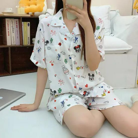 Nuovo Set Pigiama Estivo da Donna in Cotone Nuvola - Carino a Maniche Corte con Pantaloncini