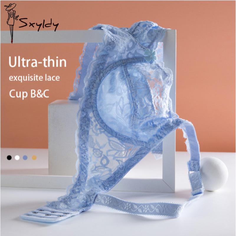 Sutiã de renda com copo cheio de malha respirável para mulheres sutiã push up transparente sexy plus size roupa íntima