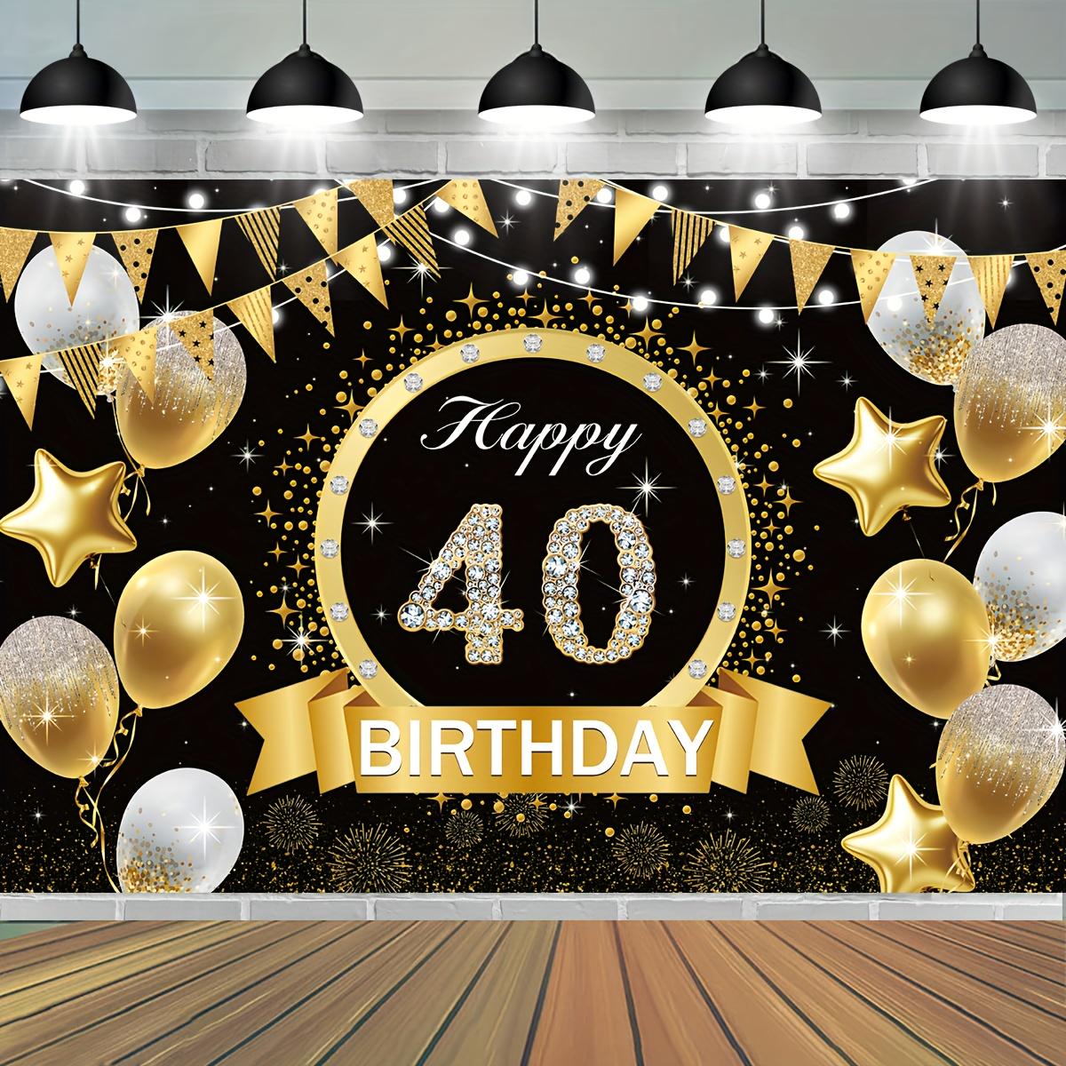 40th Birthday decorated banner for Men and Women Black Gold Happy 40th Lady Ornament 40th birthday ornament 150x100cm