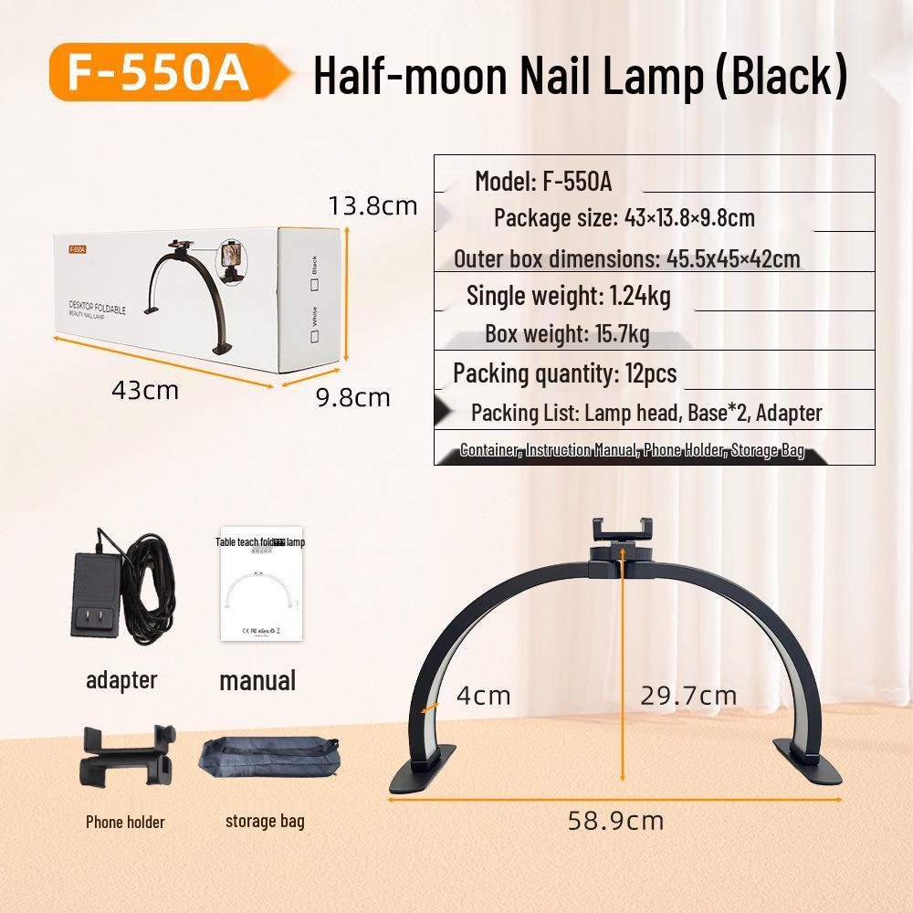 High-Power Eye-Protection Foldable Half-Moon Nail & Beauty Desk Lamp