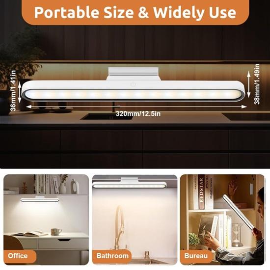 Plast Magnetisk Hybel LED Lampe USB Oppladbar Skrivebordslampe Dimmbar Berøringskontroll Studiebruk Nødbruk, Hvit
