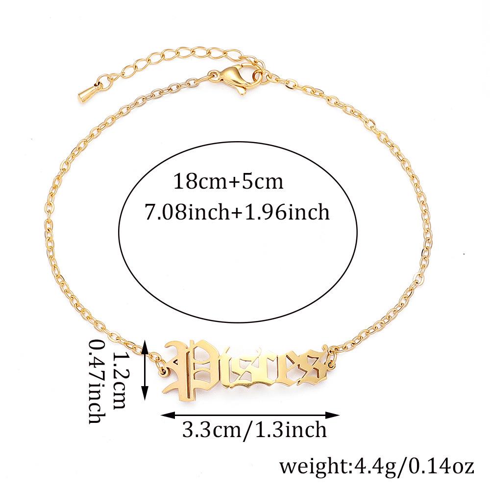12-Piece Retro European & American Bracelet Set with Constellation Pendants and English Letters - Unisex Fashion Accessory